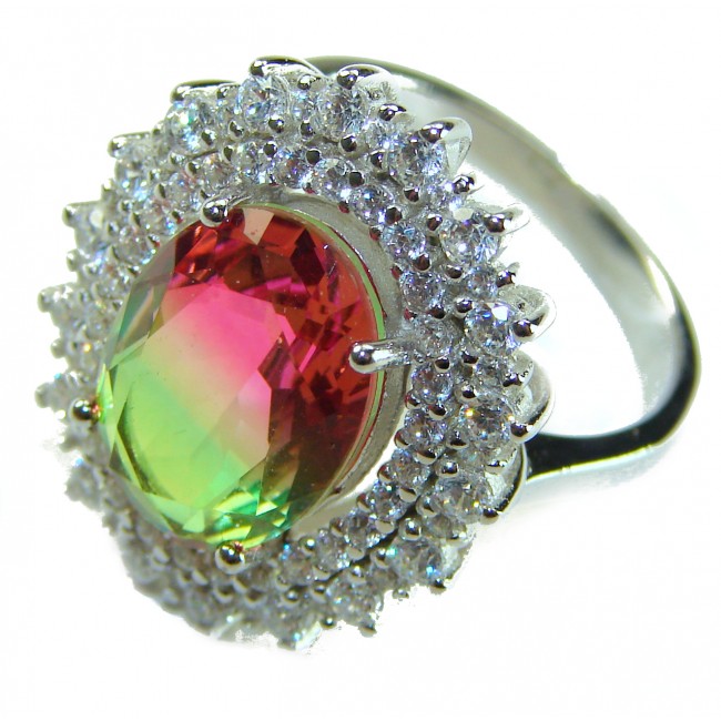 Magnificent 11.2 carat oval cut Pink Tourmaline .925 Silver handcrafted Cocktail Ring s. 7 3/4