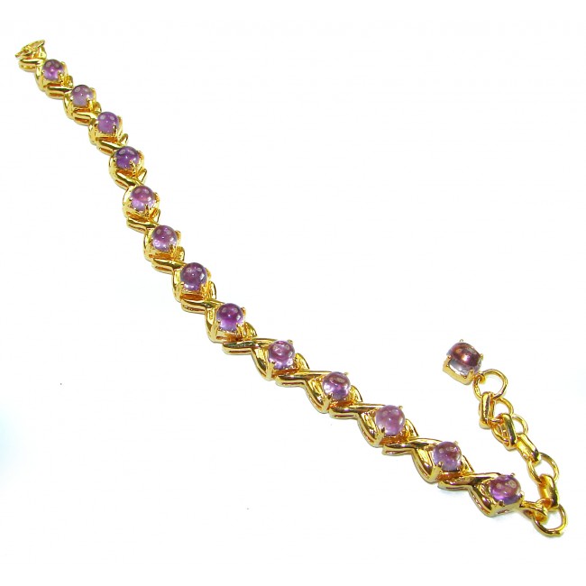 Dolce Vita - Precious Natural 22.5 carat Amethyst 14K Gold over .925 Sterling Silver handcrafted bracelet - Amethyst bracelet side view with 14K gold link detail