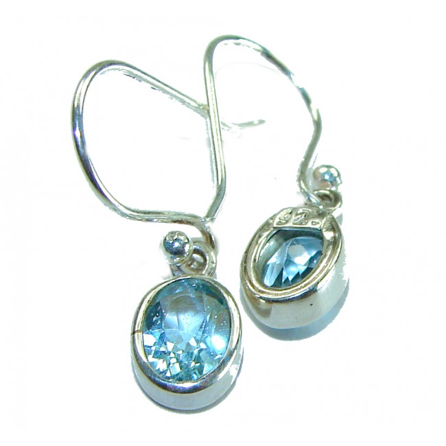 1.7 carat Swiss Blue Topaz .925 Sterling Silver Handcrafted earrings - photo 1