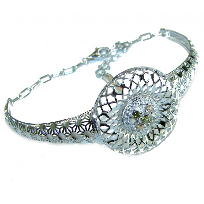 Casablanca - authentic 3.2 carat Yellow Sapphire .925 Sterling Silver Bracelet - Side view of Casablanca bracelet with yellow sapphire and filigree detail