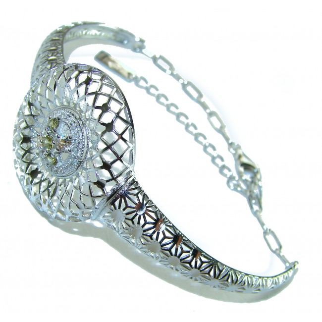 Casablanca - authentic 3.2 carat Yellow Sapphire .925 Sterling Silver Bracelet - Side view of Casablanca 3.2 carat yellow sapphire bracelet in silver.