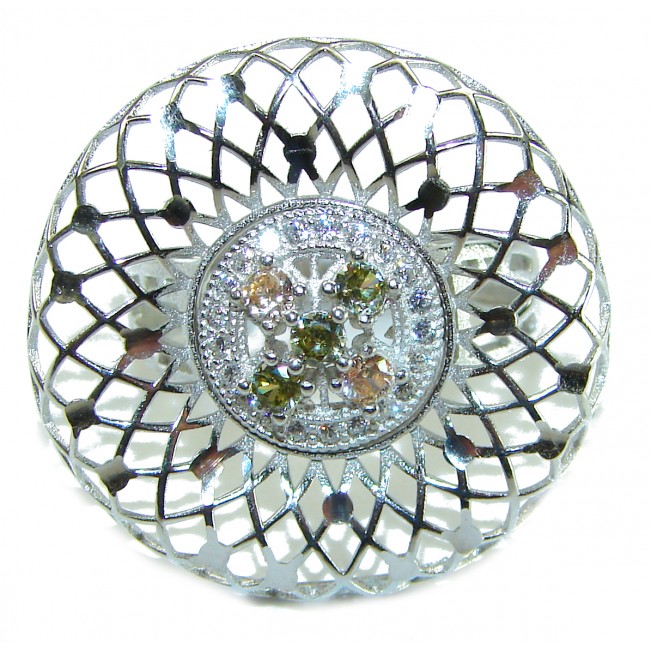 1.8 carat yellow Sapphire .925 Sterling Silver brilliantly handcrafted ring s. 8 - Top view of intricate silver ring with yellow sapphire stones