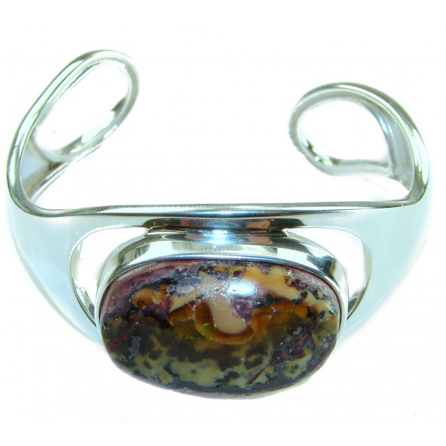 Arizona Sun Lights 44.2 carat Mexican Opal handmade .925 Sterling Silver Bracelet / Cuff - Front view Mexican Opal bracelet, 44.2 carat, handmade .925 silver.