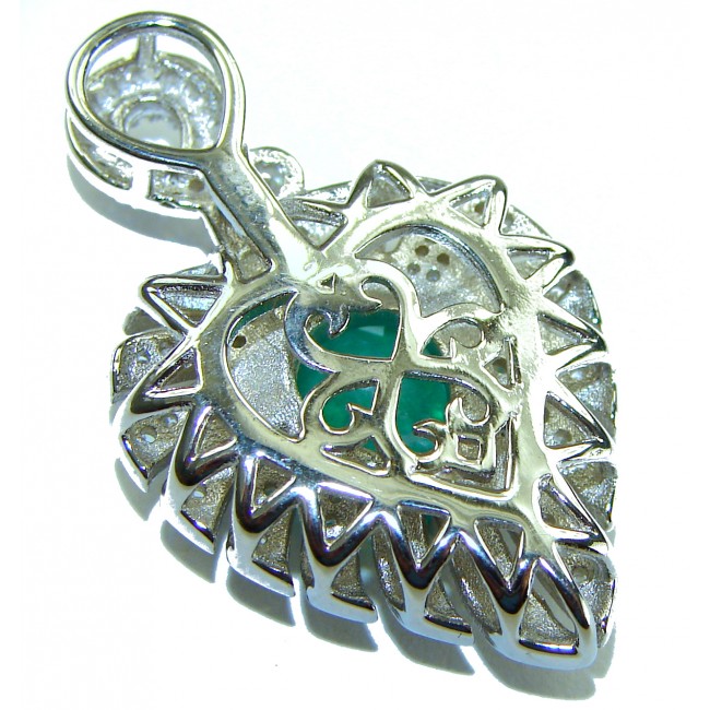 Luxurious Heart Genuine 5.2 carat Colombian Emerald .925 Sterling Silver Statement pendant - photo 1