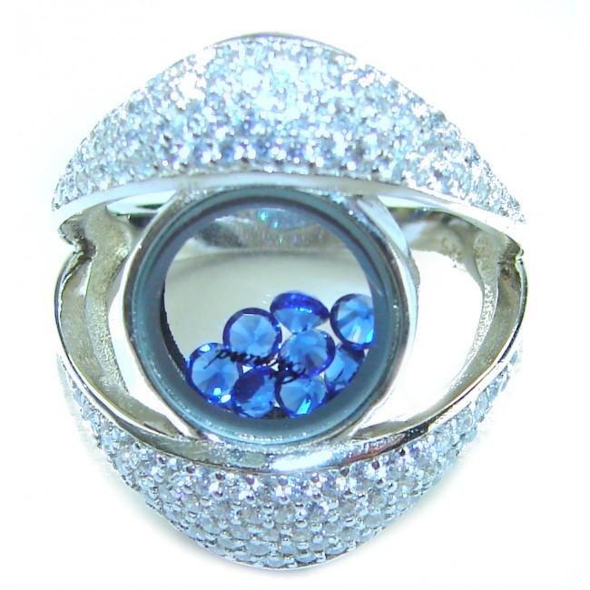 Floating Memories 3.5 carat Sapphire .925 Sterling Silver Handcrafted Ring size 6 1/4 - Close-up of sapphire stones in Floating Memories sterling silver ring