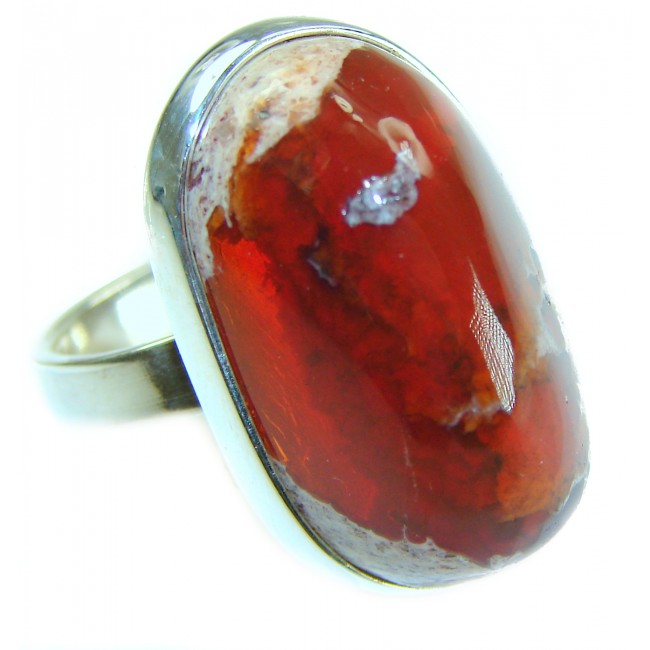 Bonfire Night best quality 26.5 carat Mexican Opal 18K Gold over .925 Sterling Silver handmade ring 8