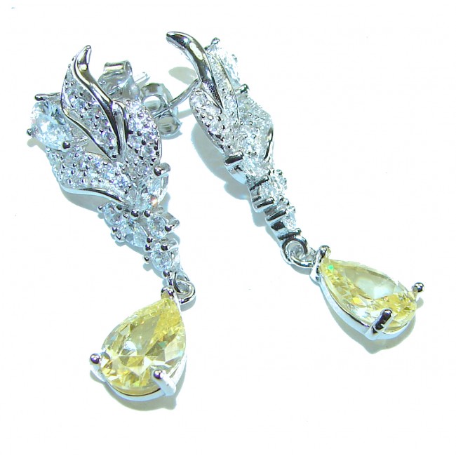 Luxurious 4.9 CARAT authentic yellow Sapphire .925 Sterling Silver handmade Earrings - Side view of luxurious yellow sapphire sterling silver earrings.