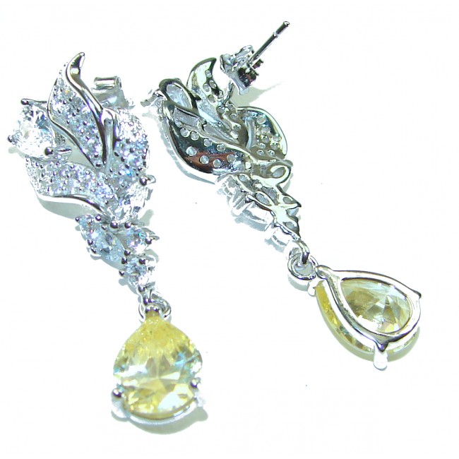 Luxurious 4.9 CARAT authentic yellow Sapphire .925 Sterling Silver handmade Earrings - Luxurious yellow sapphire sterling earrings, detailed view, stones sparkle.