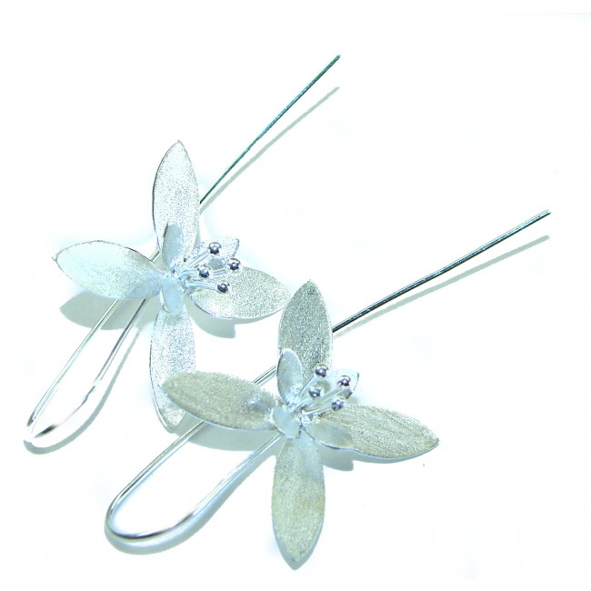 Silver Flowers Italy made .925 Sterling Silver Earrings - photo 3