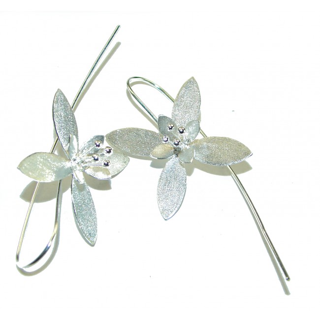 Silver Flowers Italy made .925 Sterling Silver Earrings - photo 1