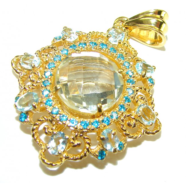 Celtic Spirit authentic fancy cut 14.5 carat White Topaz 18K Gold over .925 Sterling Silver handcrafted Statement Pendant