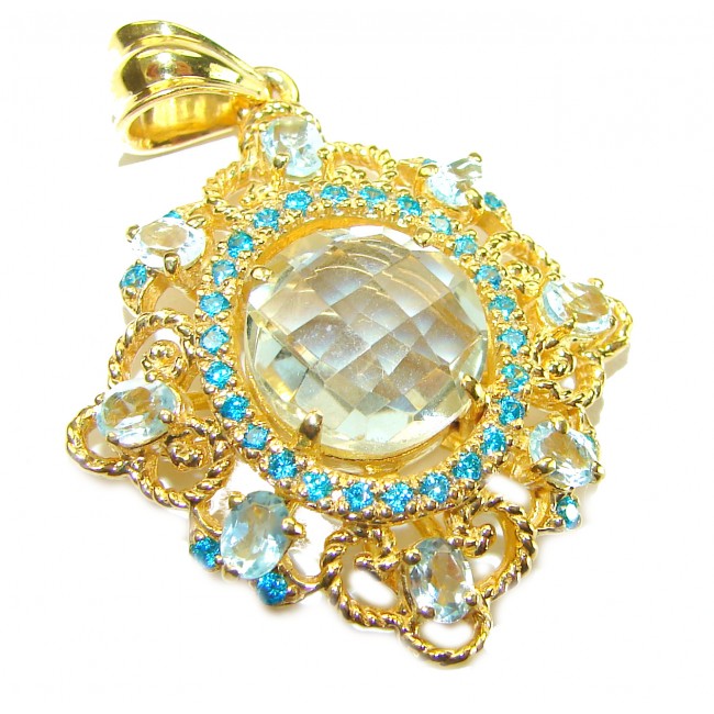 Celtic Spirit authentic fancy cut 14.5 carat White Topaz 18K Gold over .925 Sterling Silver handcrafted Statement Pendant