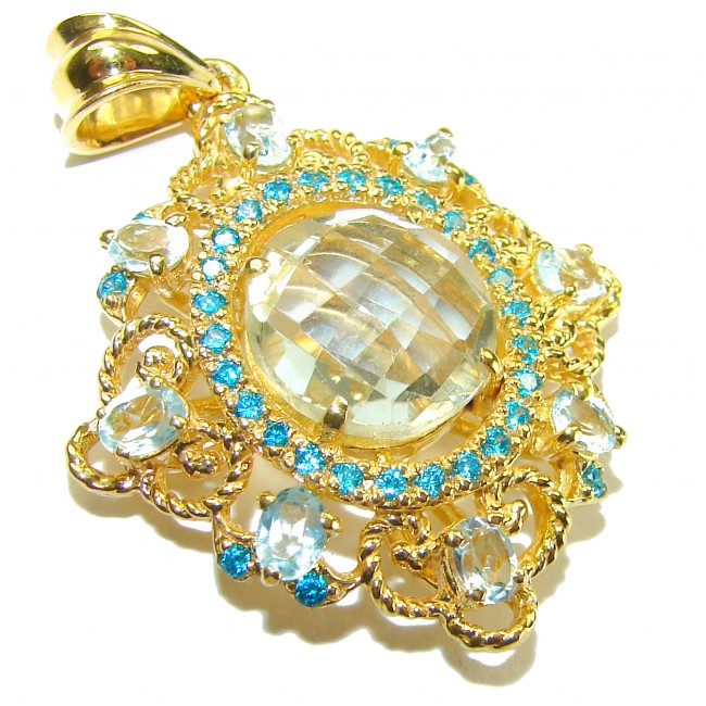 Celtic Spirit authentic fancy cut 14.5 carat White Topaz 18K Gold over .925 Sterling Silver handcrafted Statement Pendant