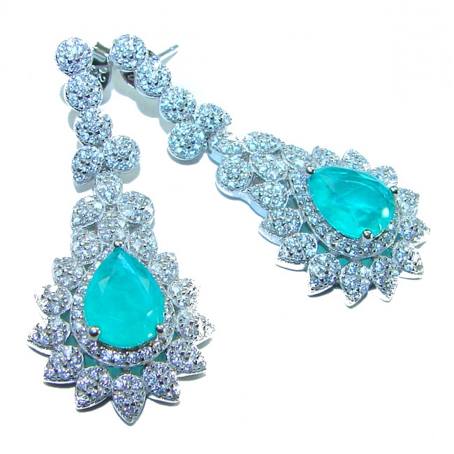 Royalty 8.2 carat Emerald .925 Sterling Silver Statement earrings - Close-up of Royalty 8.2 carat emerald sterling silver earrings