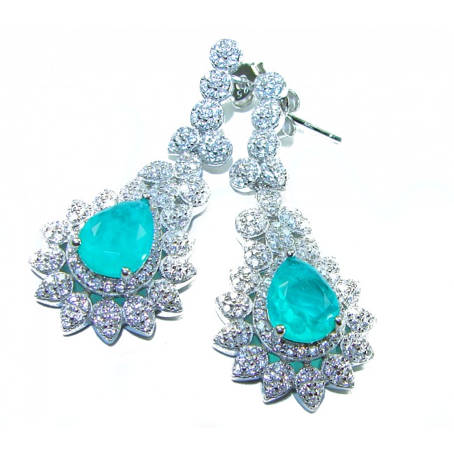 Royalty 8.2 carat Emerald .925 Sterling Silver Statement earrings - Elegant emerald earrings, front view with sparkling silver details.