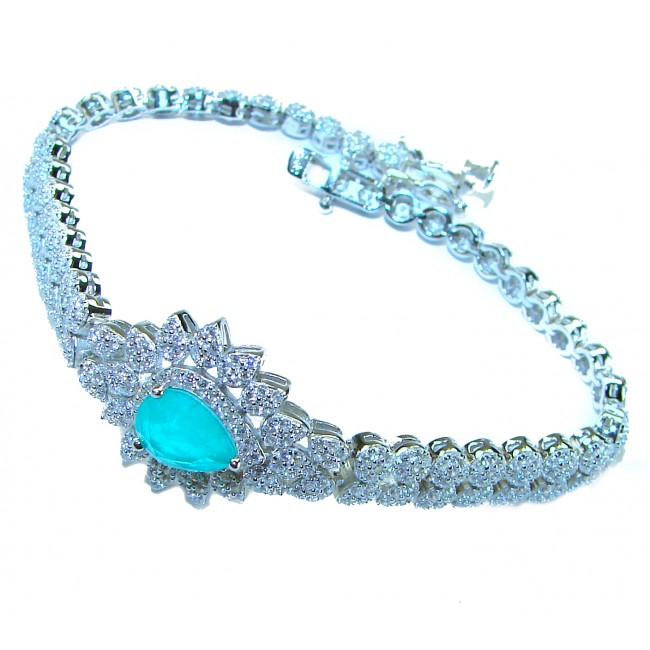 Beauty of Nature- natural 6.5 carat Emerald .925 Sterling Silver handmade Statement Bracelet - Bracelet with emerald, diamond accents, side view, 925 Sterling Silver.