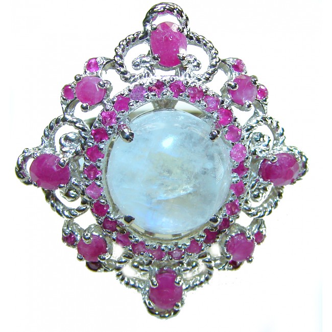 Celtic Spirit authentic fancy cut 22.5 carat Moonstone .925 Sterling Silver handcrafted Statement Ring s. 7