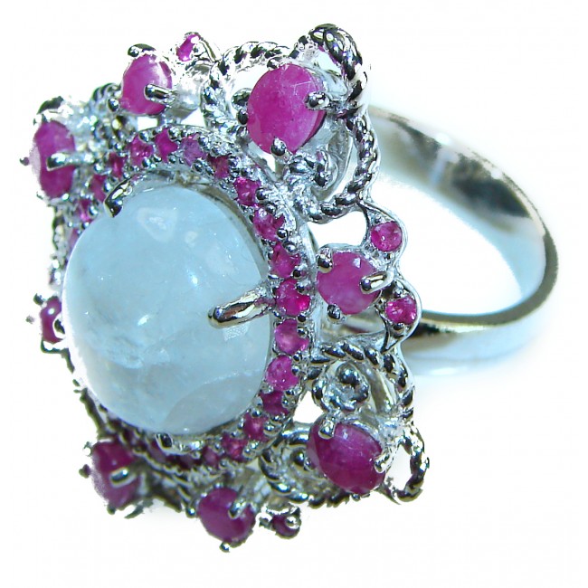 Celtic Spirit authentic fancy cut 22.5 carat Moonstone .925 Sterling Silver handcrafted Statement Ring s. 7
