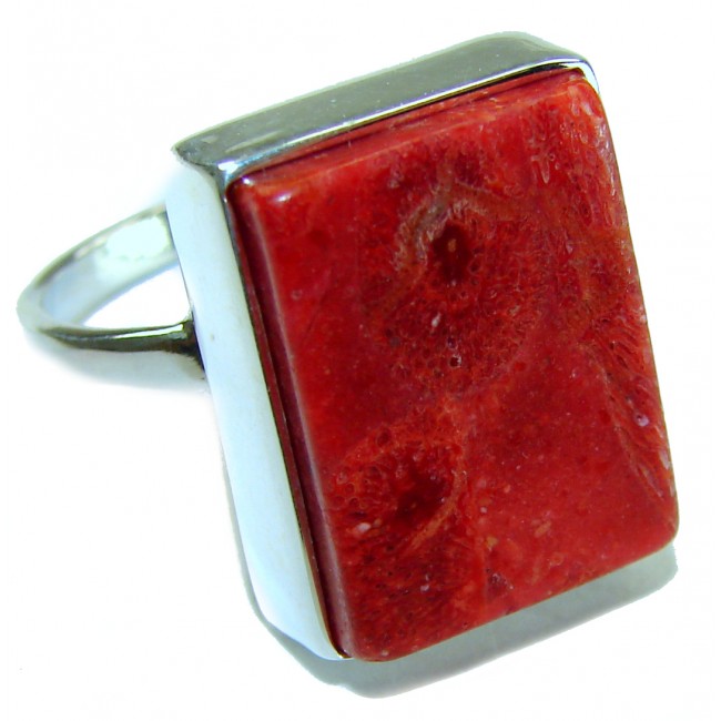 Bochic Style Natural Fossilized Coral .925 Sterling Silver handmade ring s. 10