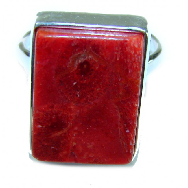 Bochic Style Natural Fossilized Coral .925 Sterling Silver handmade ring s. 10