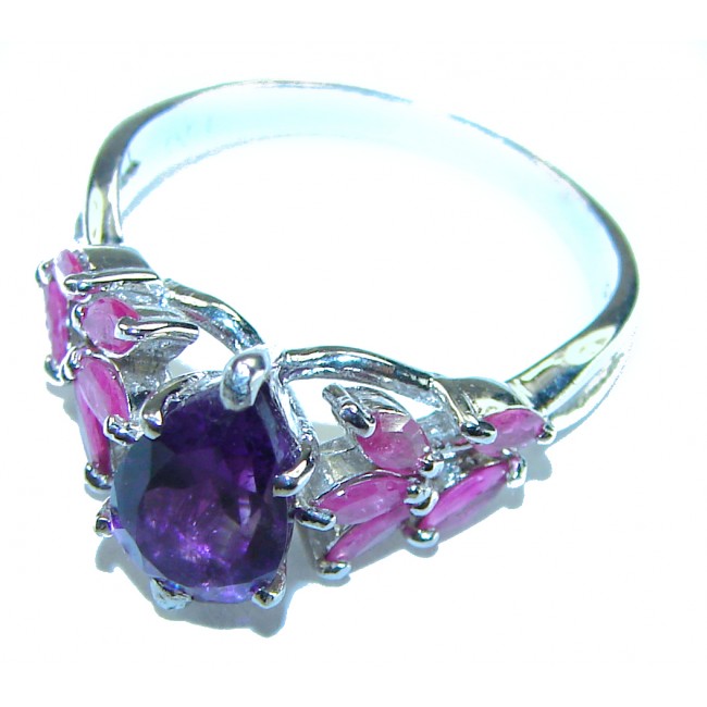 Natural cushion cut 1.4 carat Amethyst Ruby .925 Sterling Silver handmade Statement Ring size 7