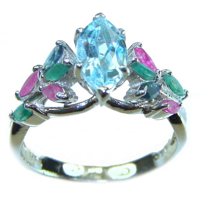 Blue Angel marquise cut 4.8 carat Swiss Blue Topaz .925 Sterling Silver handcrafted ring size 8