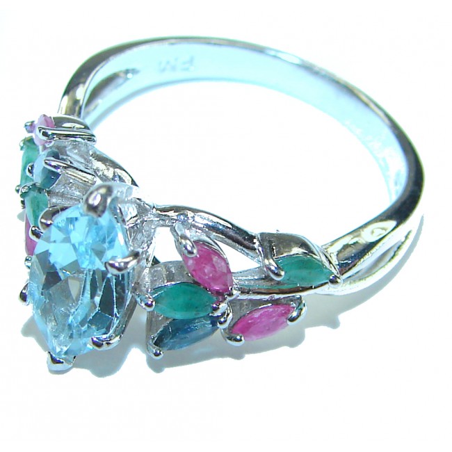 Blue Angel marquise cut 4.8 carat Swiss Blue Topaz .925 Sterling Silver handcrafted ring size 8