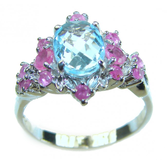 5.8 carat Swiss Blue Topaz Ruby .925 Sterling Silver handcrafted ring size 7 - photo 2