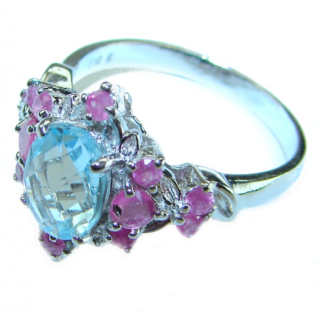 5.8 carat Swiss Blue Topaz Ruby .925 Sterling Silver handcrafted ring size 7 - photo 1