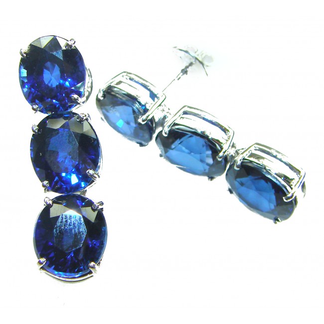 Deep Ocean 16.5 carat London Blue Topaz .925 Sterling Silver handmade Statement earrings - photo 2