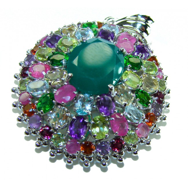 Power of Life Very Unique 11.5 CARAT Green Jade Multigem .925 Sterling Silver handcrafted pendant