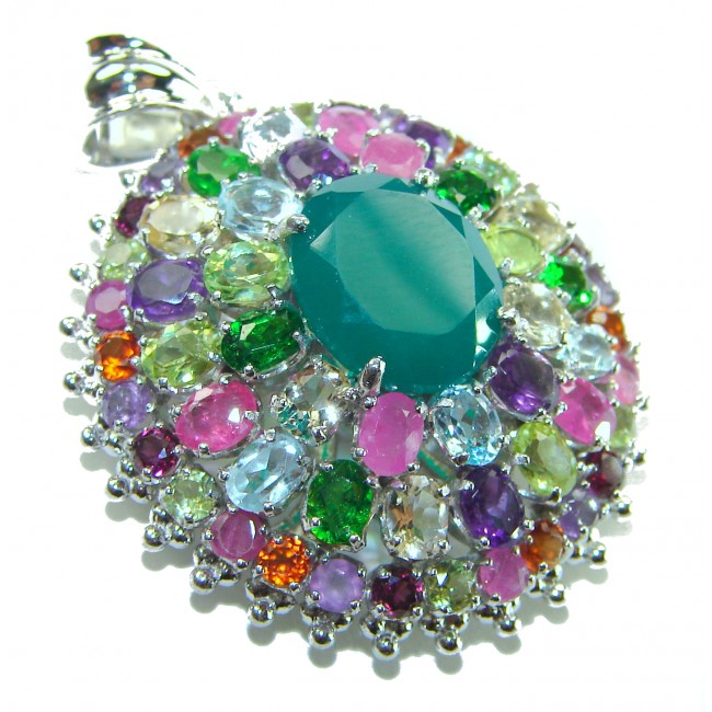 Power of Life Very Unique 11.5 CARAT Green Jade Multigem .925 Sterling Silver handcrafted pendant