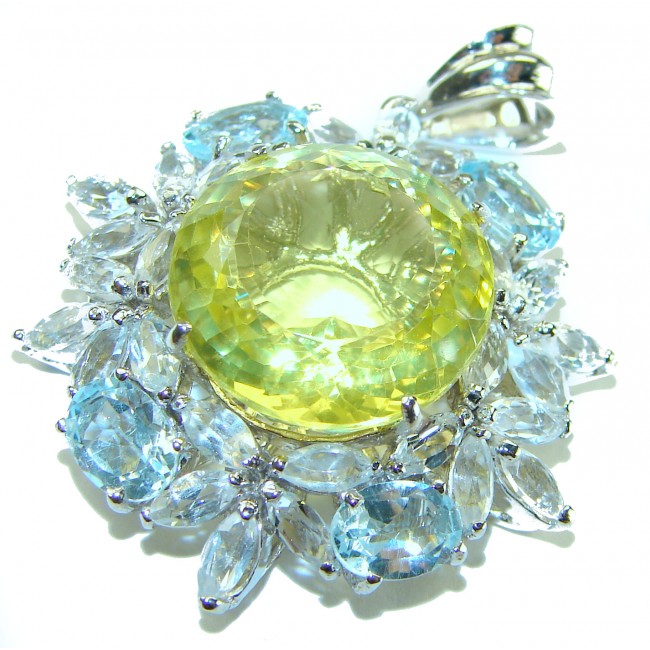 Costa del Sol 21.1 carat Lemon Quartz Aquamarine rhodium over .925 Sterling Silver handcrafted pendant