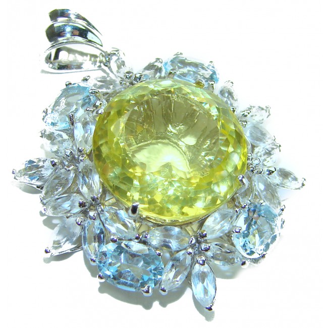 Costa del Sol 21.1 carat Lemon Quartz Aquamarine rhodium over .925 Sterling Silver handcrafted pendant