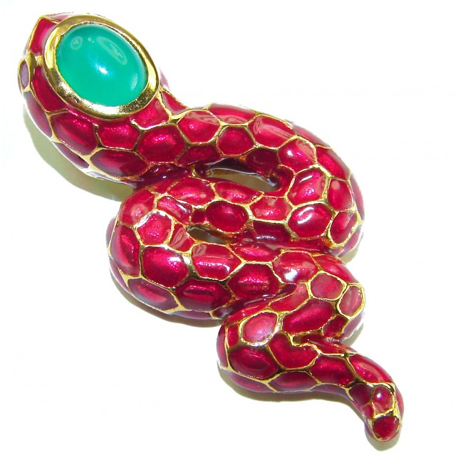 INCREDIBLE Red Snake Natural Ruby Enamel Snake 14K Gold over .925 Sterling Silver Pendant