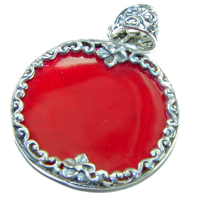 Bright Energy Authentic Coral .925 Sterling Silver Bali handmade pendant