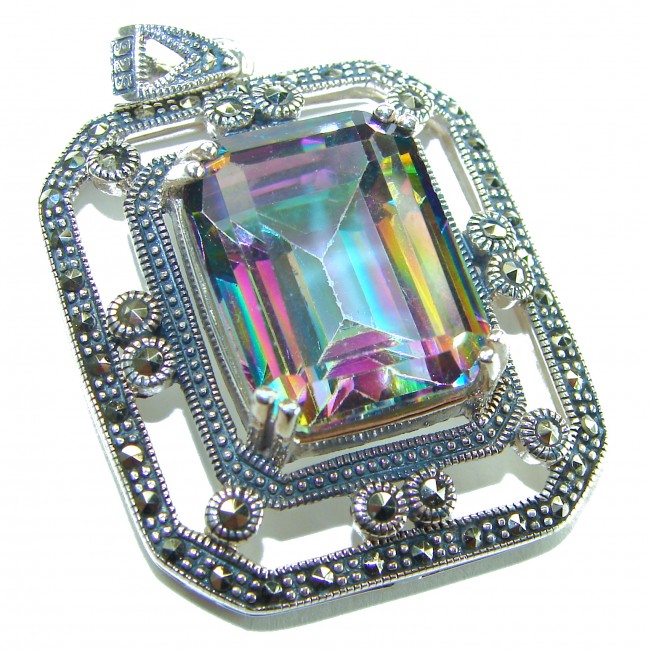 Spectacular 14.2 cut Mystic Topaz Marcasite .925 Sterling Silver handcrafted Pendant