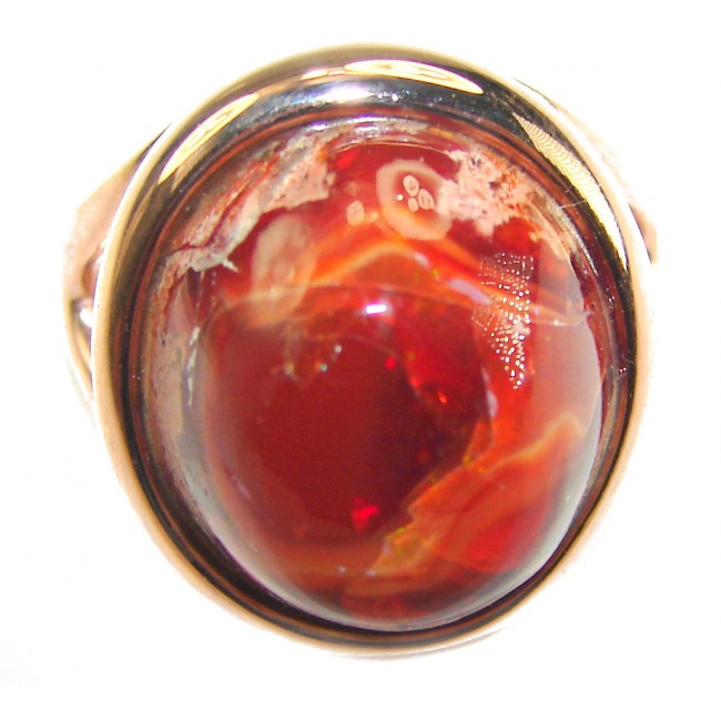 Orange Galaxy best quality 14.4 carat Mexican Opal 18K Rose Gold over .925 Sterling Silver handmade ring 7