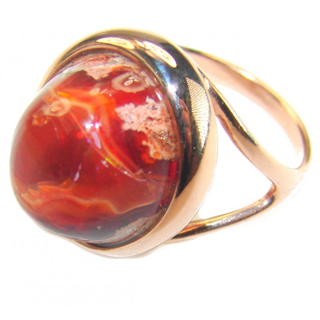 Orange Galaxy best quality 14.4 carat Mexican Opal 18K Rose Gold over .925 Sterling Silver handmade ring 7