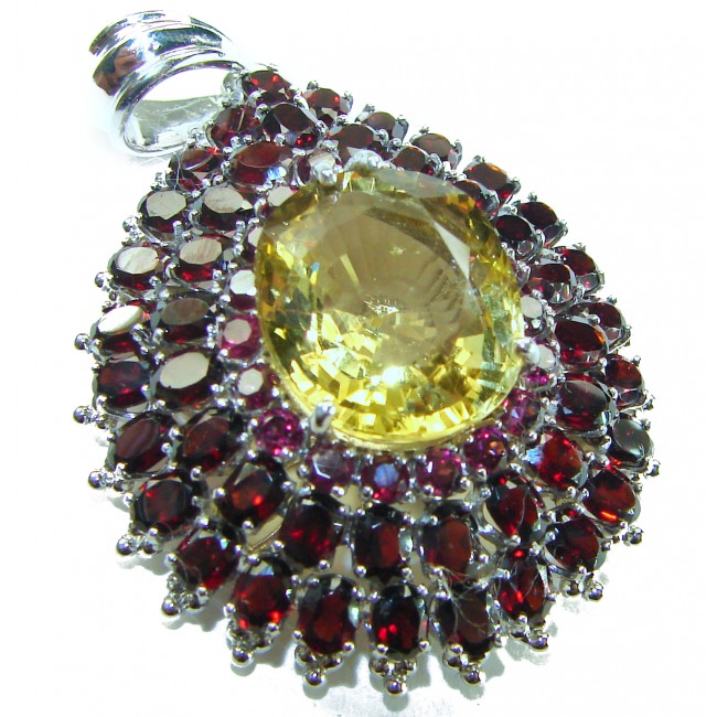 Vintage Design Genuine 37.5 carat precious Citrine Garnet .925 Sterling Silver handmade Pendant