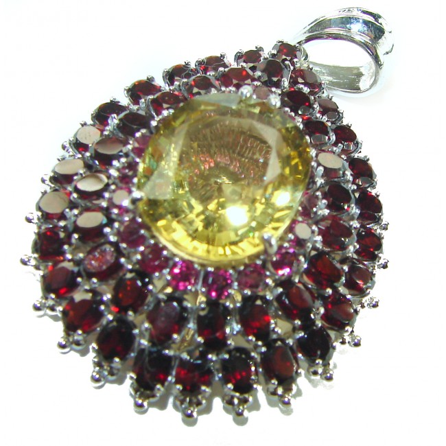 Vintage Design Genuine 37.5 carat precious Citrine Garnet .925 Sterling Silver handmade Pendant