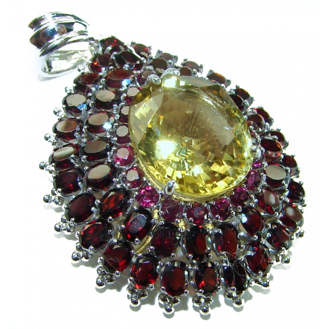 Vintage Design Genuine 37.5 carat precious Citrine Garnet .925 Sterling Silver handmade Pendant