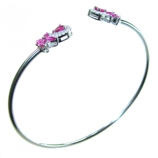 Spectacular 5.5 carat authentic Ruby .925 Sterling Silver handmade bangle Bracelet - Ruby bracelet, open design, showcasing stones, close-up view.