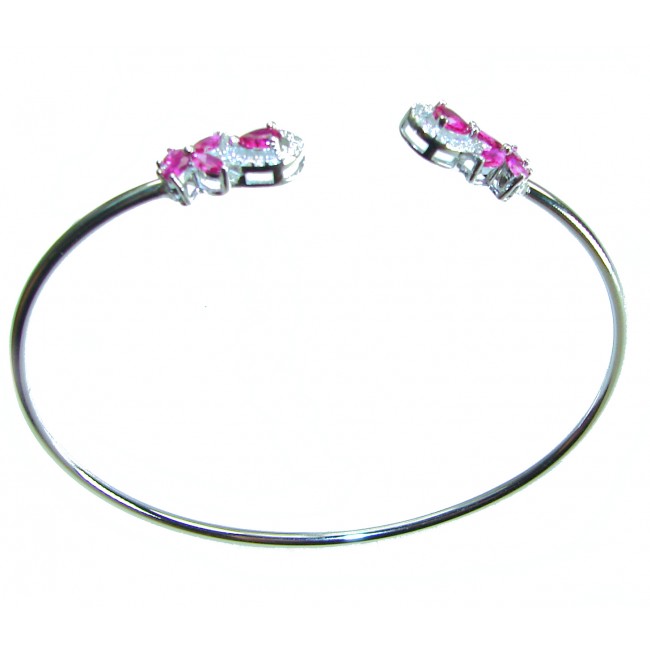 Spectacular 5.5 carat authentic Ruby .925 Sterling Silver handmade bangle Bracelet - Open cuff bracelet with ruby accents, top view.