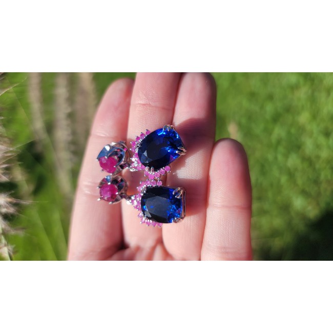 Deep Ocean 24.5 carat London Blue Topaz Ruby .925 Sterling Silver handmade earrings - photo 1