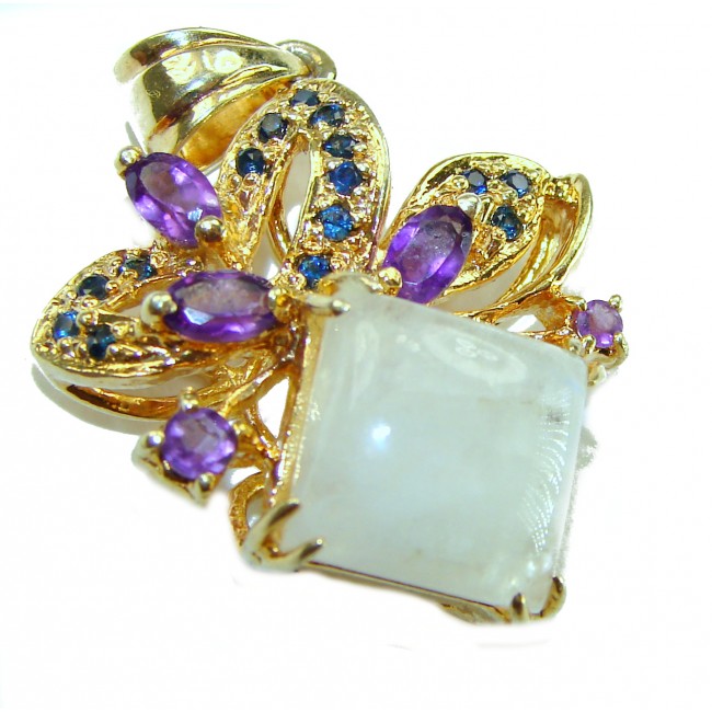 Genuine 11.2 carat Fire Moonstone 14K Gold over .925 Sterling Silver handcrafted pendant