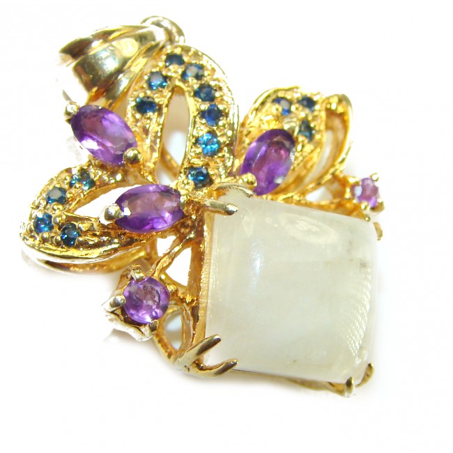 Genuine 11.2 carat Fire Moonstone 14K Gold over .925 Sterling Silver handcrafted pendant