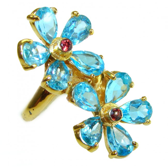 Blue Garden 27.8 carat Swiss Blue Topaz 14K Gold over .925 Sterling Silver handcrafted Large ring size 8 - photo 3
