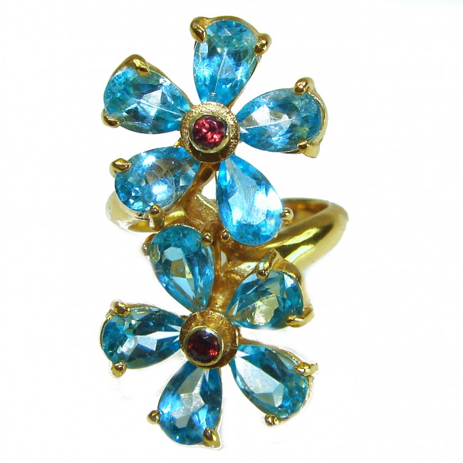 Blue Garden 27.8 carat Swiss Blue Topaz 14K Gold over .925 Sterling Silver handcrafted Large ring size 8 - photo 2