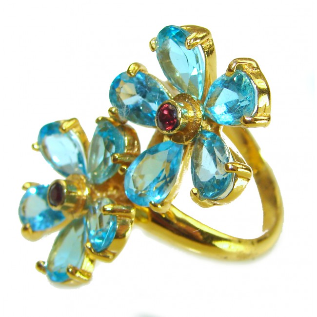 Blue Garden 27.8 carat Swiss Blue Topaz 14K Gold over .925 Sterling Silver handcrafted Large ring size 8 - photo 1